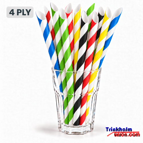 1.560 (26x60 St.) 4 lagige PAPIER BUBBLE TEA Trinkhalme - 230x12 mm - gestreift bunt gemischt